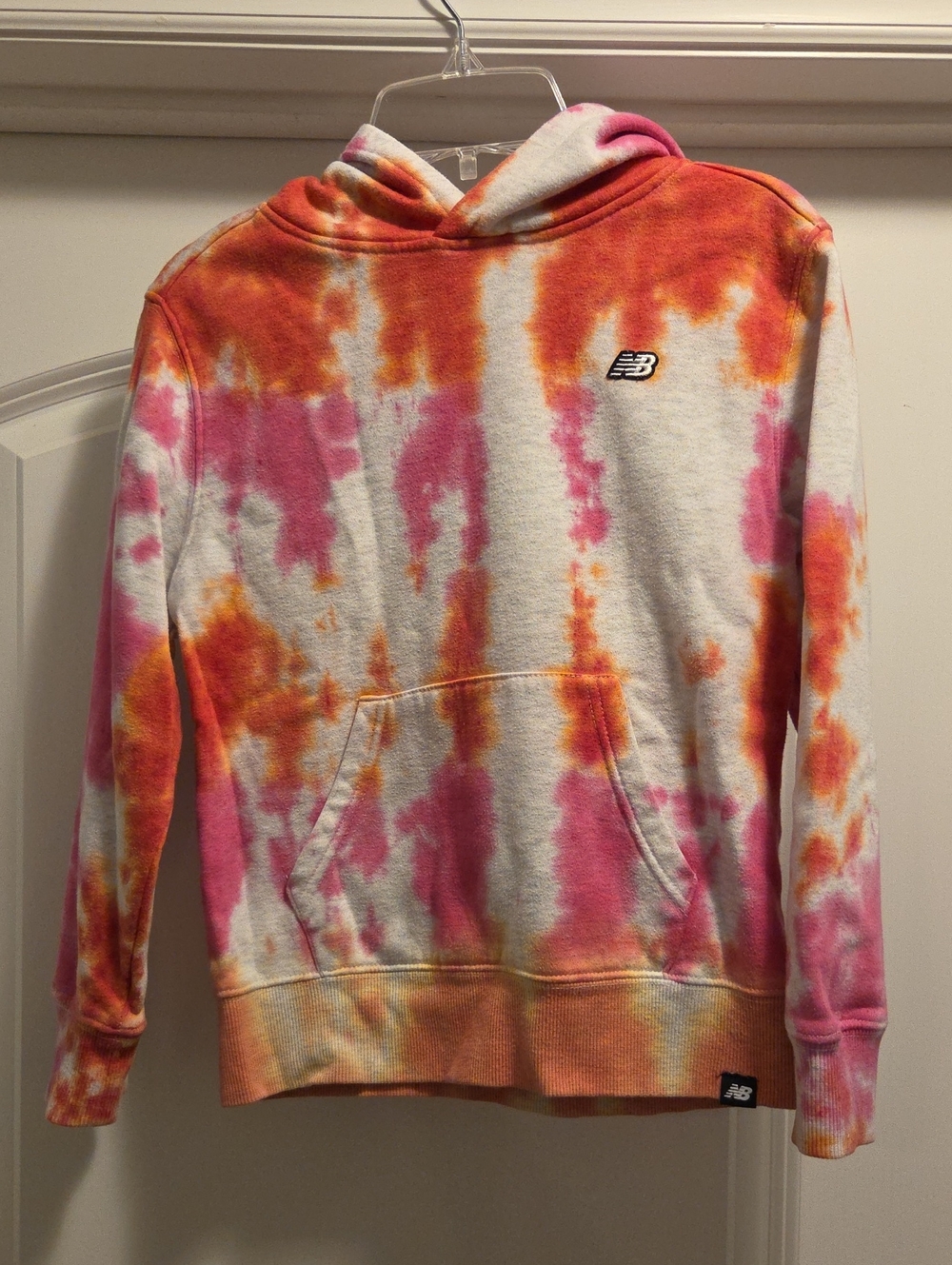 Kids New Balance Tie-Dye Hoodie in Pink, Orange & White